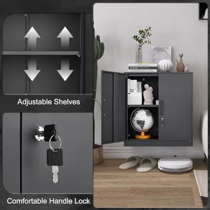 Metal Storage Cabinets with 2 Doors and Handle (27.95"H Metal Handle / Black)