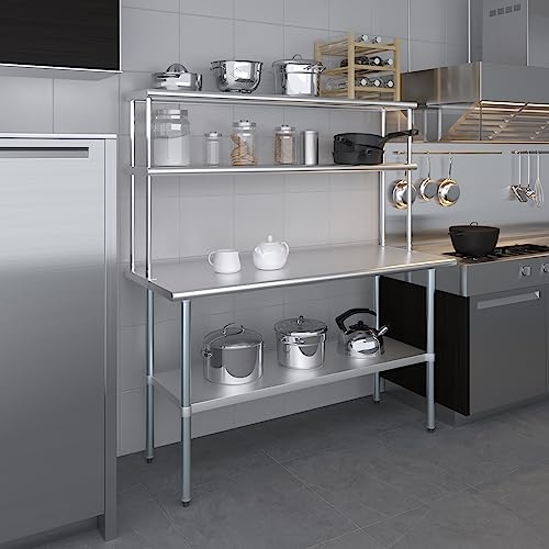 Stainless Steel Work Table Double Tier Overshelf (24" x 60" Work Table + 12" Overshelf)