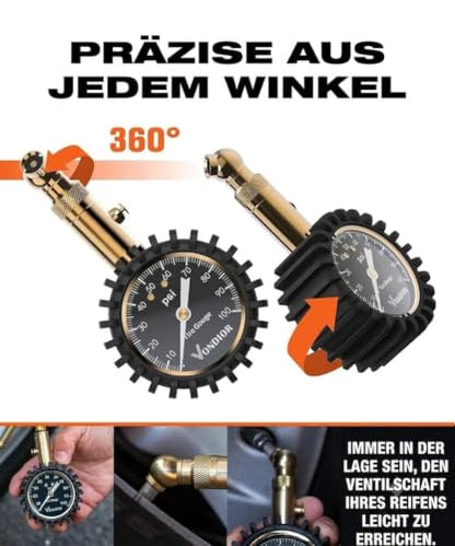 Tire Pressure Gauge 0 (0-100 PSI / Black Tire Gauge w/o‌ Tube)
