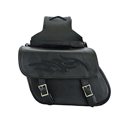 Motorcycle Saddle Bags Leather Motorcycle Luggage Bag with Gun Holsters For Softails Sportsters and Choppers Waterproof Luggage Bags (14" x 12" x 10" / Black Leather)