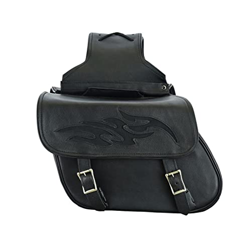 Motorcycle Saddle Bags Leather Motorcycle Luggage Bag with Gun Holsters For Softails Sportsters and Choppers Waterproof Luggage Bags (14" x 12" x 10" / Black Leather)