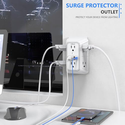 2 Pack Outlet Extender Surge Protector (White 2PCS)