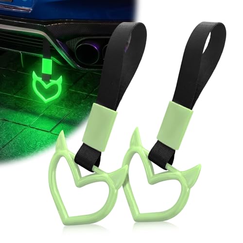 2 Pcs Devil Heart Shaped Car Handle Strap (Luminous Green)