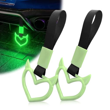 2 Pcs Devil Heart Shaped Car Handle Strap (Luminous Green)