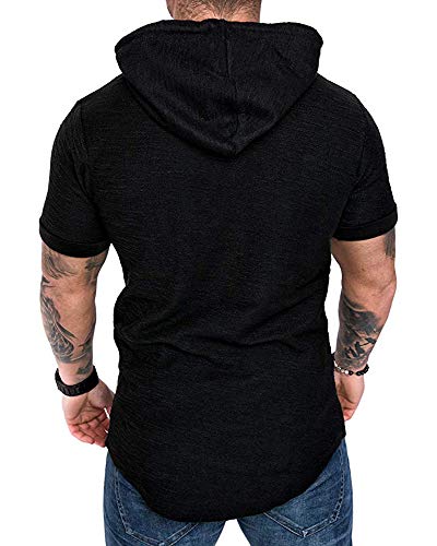 Mens Fashion Hoodies Sport Pullover Solid Color Shirt Workout Lightweight Tops Black (Small / Black1)