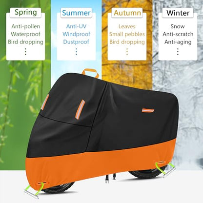 Heavy Duty Motorcycle Cover 300D Oxford Heavy Duty Oxford Dirt Bike Cover 450cc funda para Moto Protect from Rain Sun Snow Dust UV Storm Wind Electric Motorcycle rain Cover (Black & Orange 1 / XXL (86" x 37" x 50"))