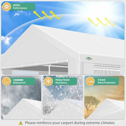 Carport 10x20ft Heavy Duty Portable Garage (White0605 / 10x20FT (+4 Walls))
