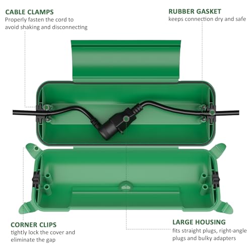 Outdoor Extension Cord Safety Cover (Green / Medium Box: 9.5" L x 3" W x 2.9" H)