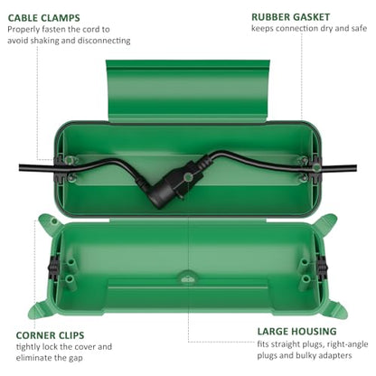 Outdoor Extension Cord Safety Cover (Green / Medium Box: 9.5" L x 3" W x 2.9" H)