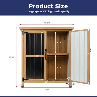 Wood & Metal Outdoor Storage Cabinet with Waterproof Roof (13.5" D x 34.5" W x 39" H)