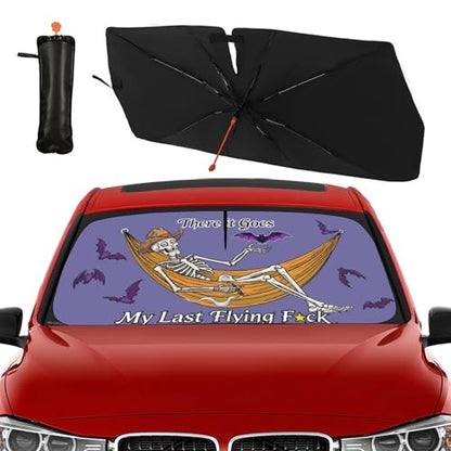 Funny Skeleton Skull Car Windshield Sunshade Umbrella Sun Visor (57X31 Inch / styled45f-8)