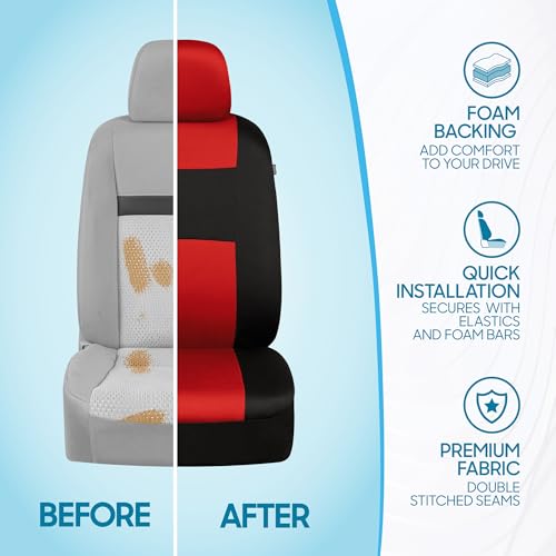 PolyPro Car Seat Covers Full Set in Red on Black (Red)