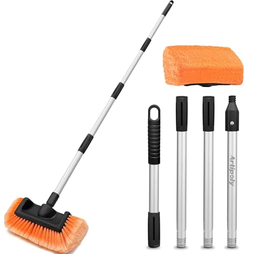 65" Five Sided Car Wash Brush with Extension Pole (12" brush 65" pole / Orange)