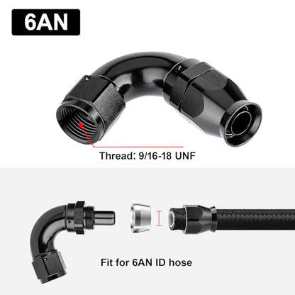 6AN 120 Degree PTFE One Piece Full Flow End Hose Fitting Aluminum Black (6AN / 120 Degree)