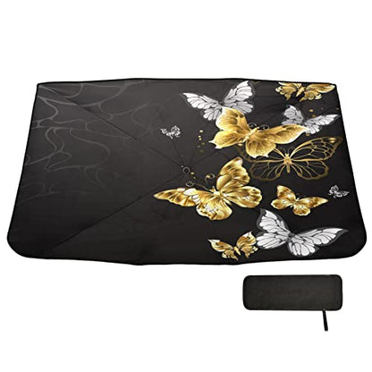 Gold White Butterflies Black Windshield Sun Shade Umbrella Foldable Car Front Window Sunshade Blocks UV Rays Heat Keep Vehicle Cool (multi 12)