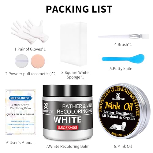 8.5oz Leather Recoloring Balm with 100ml Mink Oil (White / Leather Recoloring Balm+Mink Oil)