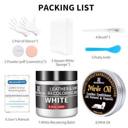 8.5oz Leather Recoloring Balm with 100ml Mink Oil (White / Leather Recoloring Balm+Mink Oil)