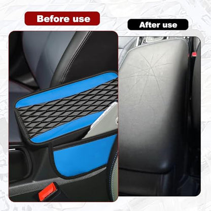 Leather Car Center Console Cover with Side Storage Pockets (Blue)