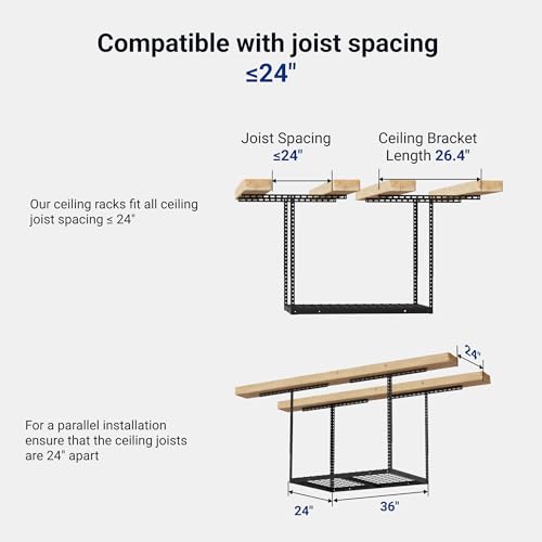 2x3 Overhead Garage Ceiling Storage Rack Organization (Black / 2x3 ft)