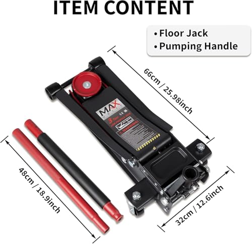 3-Ton (6600lbs) Low Profile Hydraulic Heavy-Duty Steel Floor Jack with Dual Pistons Quick Lift Pump, Home and Workshop Car Maintenance for Various Vehicles (Random Color, 3 Ton Low Profile) (Random Color / 3 Ton)