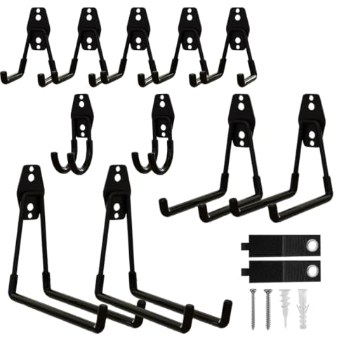 Garage Hooks 12 Pack Wall Hooks for Hanging Heavy Duty Ladders (Black / Set-12PCS)