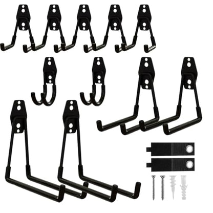 Garage Hooks 12 Pack Wall Hooks for Hanging Heavy Duty Ladders (Black / Set-12PCS)