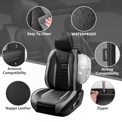 Nappa Leather Car Seat Covers Full Set (Black gray / Full Set)