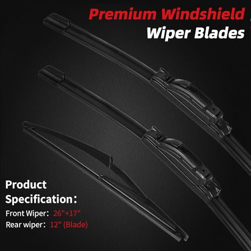 Premium Windshield Wiper Blades Replacement for Nissan Rogue 2014 (26"+17"+12"(U/J Hook))