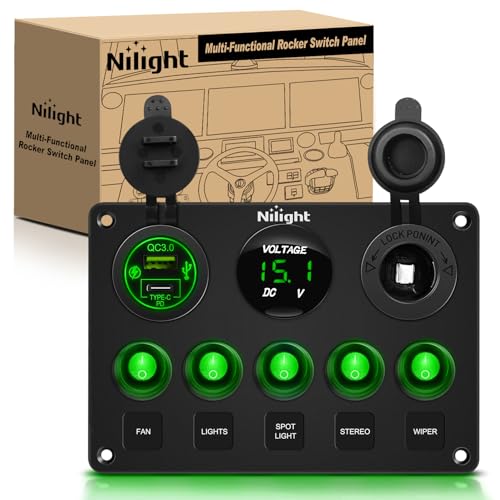 5 Gang Multi Function Waterproof Switch Panel Green (Waterproof Type C + USB Green)