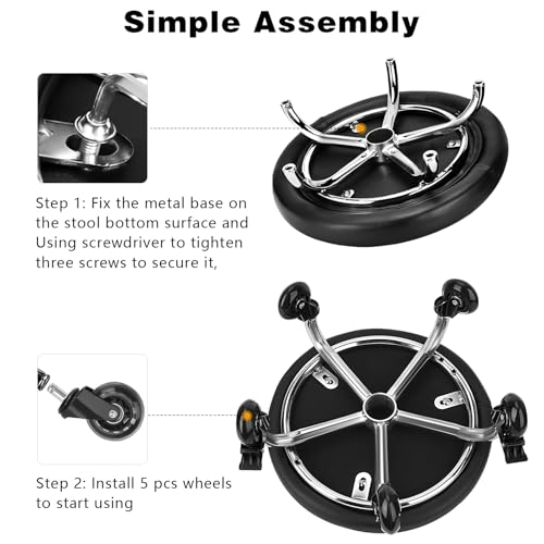 Rolling Stool with Backrest Low Height Rolling Stool with PU Leather (3.2"h Casters)
