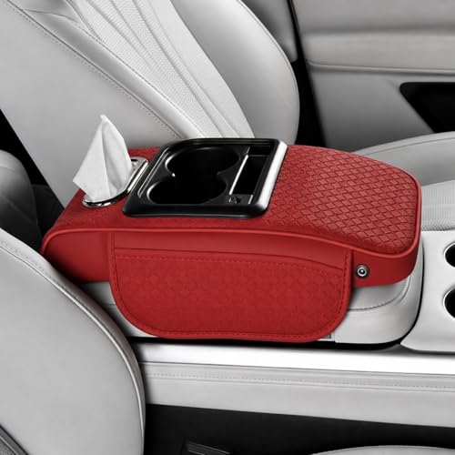 Car Center Console Armrest Cushion with USB& Type (Burgundy)