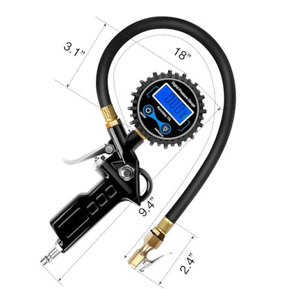 Digital Tire Inflator Portable Pressure Gauge 250 PSI Air Chuck (Tire Inflator Gauge Style 1)