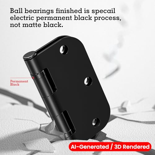Rounded Matte Black Door Hinges 3.5 Inch 5 (Matte Black-Rounded / 24 Pack-Ball Bearing-lasting no squeak)