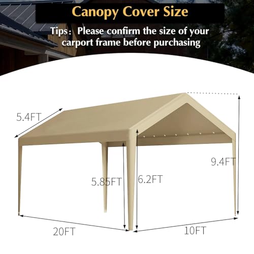 10 x 20 FT Carport Replacement Cover (10'x20' / Beige)