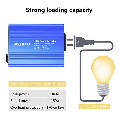 150W Car Power Inverter DC 12V to 110V AC Converter with 3.1A Dual USB Power inverters for Vehicles (Blue)