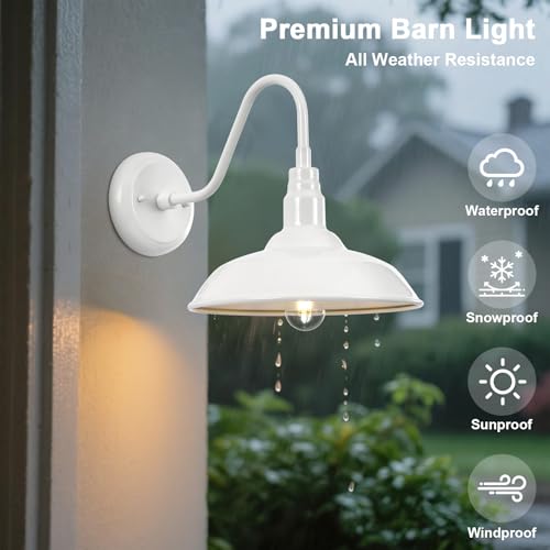 10 Inch Dome Outdoor Gooseneck Barn Light Fixture White Exterior Barn Wall Lantern (Glossy White / 10" Dome)