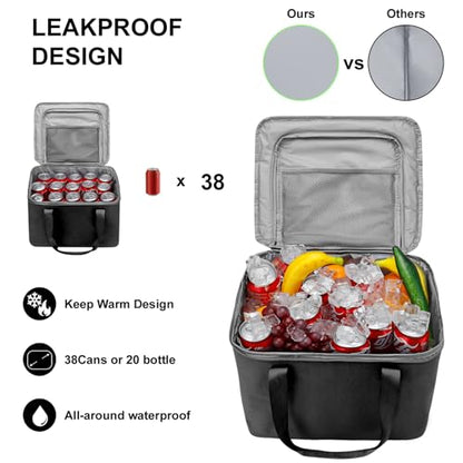 Car Trunk Organizer and Storage with Lid & Removable Leakproof Cooler Bag (Black / Large)