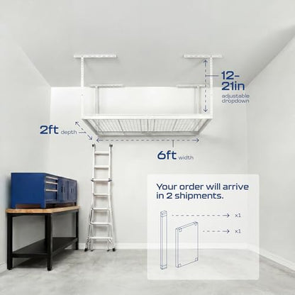 MonsterRax 2x6 Overhead Garage Storage Rack (White / 12"-21")