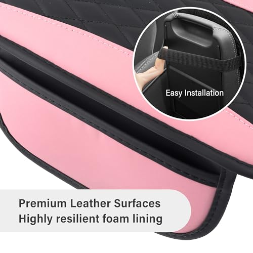 Leather Car Center Console Cover with Side Pockets (Pink)