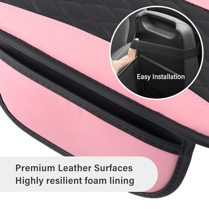 Leather Car Center Console Cover with Side Pockets (Pink)