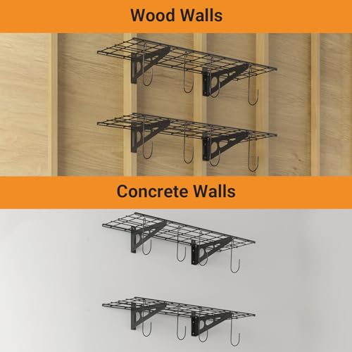 2 Pack 1x3 ft Garage Shelving with 8 Bike Hooks (Black / 2 pack-1x3 ft)