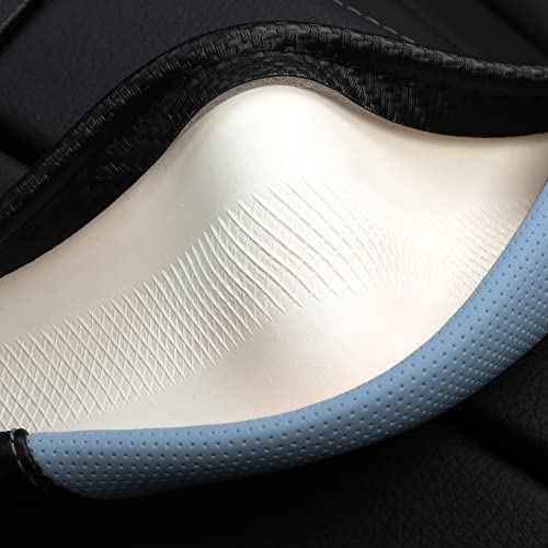 Car Steering Wheel Covers for Women Padded Carbon Fiber PU Leather Cute Auto Interior Accessories for Vehicle (Blue+Black / Standard Size[14.75-15.15"](37.5-38.5cm))