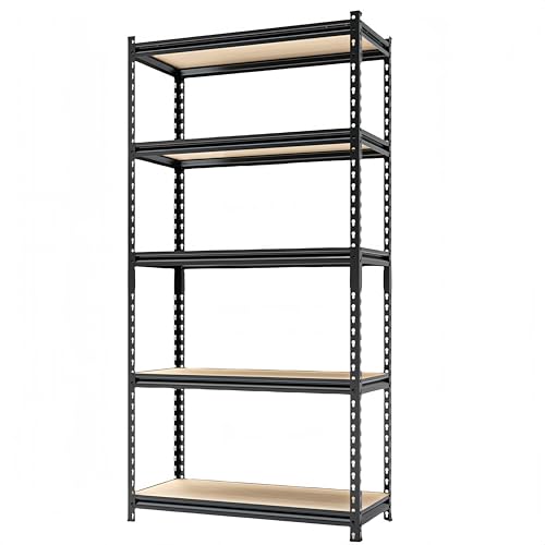 Storage Shelves Garage Shelving Heavy Duty 5 Tier Metal Shelving Units for Storage Adjustable Utility Shelf Rack for Kitchen Warehouse Basement 28" W x 11.8" D x 59.8" H (5T 28" W x 11.8" D x 59.8" H)
