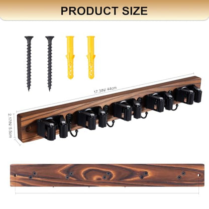 Broom Holder Wall Mount With 5 Slots & 4 Hooks (Brown)