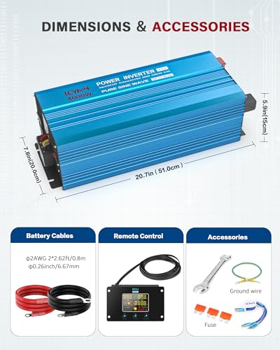 4000 Watt Pure Sine Wave Power Inverter DC 12V to 110 (4000W - 12V / Blue)