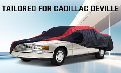 Deville Car Cover Waterproof All Weather with Red Strip Design (Custom Fit - Cadillac Deville)