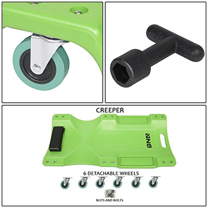 40Inch Low Profile Plastic Rolling Garage Shop Creeper with Padded Headrest (Green / 40 Inches)