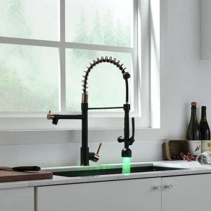 Single Handle Pull Down Sprayer Black&Rose Gold Kitchen Faucet (Black&Rose Gold)