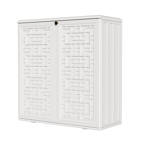 Indoor Outdoor Storage Cabinet with Doors and Shelf (White)
