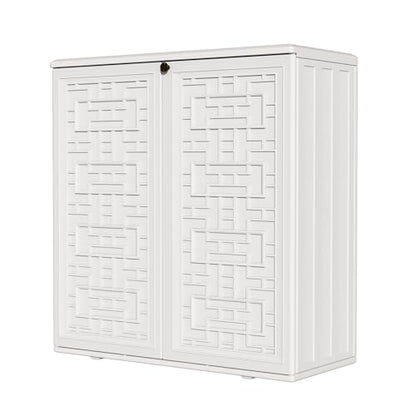 Indoor Outdoor Storage Cabinet with Doors and Shelf (White)